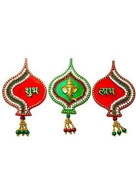 BDS CREATIONS Subh Labh Door & Wall Hanging Decorative Showpiece - 1.5 cm&nbsp;&nbsp;(Plastic, Green, Red)