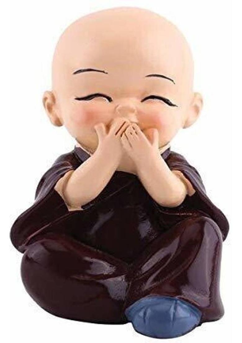 HI PLAST Miniature Buddha Monk Figurines for Car Dashboard, Office Tables, Home-Set of 4 Decorative Showpiece - 12 cm&nbsp;&nbsp;(Resin, Multicolor) - Indya