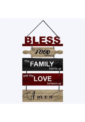 Home Delight Bless the Food Before us Signs Wooden Wall Hanging Home Decoration | Gift Items&nbsp;&nbsp;(26 inch X 12 inch, Beige, Maroon)