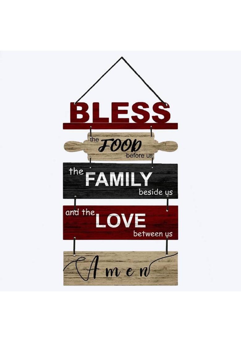 Home Delight Bless the Food Before us Signs Wooden Wall Hanging Home Decoration | Gift Items&nbsp;&nbsp;(26 inch X 12 inch, Beige, Maroon) - Indya