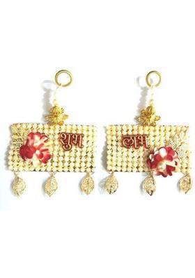 TANISHKA CREATIONS Metalic Beaded Shubh Labh For Temple, Home , Office & Diwali Decoration Decorative Showpiece - 8 cm&nbsp;&nbsp;(Metal, Multicolor)