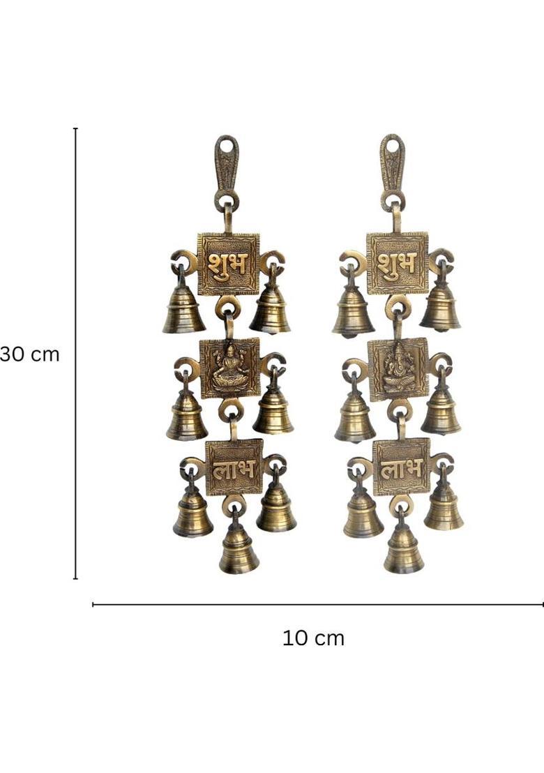 aakrati Shubh Labh Laxmi Ganesha Religious Hanging Bell Decorative Showpiece - 30 cm&nbsp;&nbsp;(Brass, Copper) - Indya