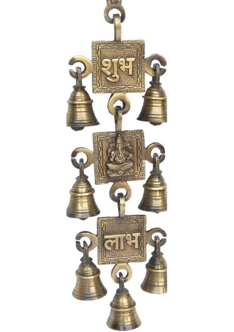 aakrati Shubh Labh Laxmi Ganesha Religious Hanging Bell Decorative Showpiece - 30 cm&nbsp;&nbsp;(Brass, Copper) - Indya