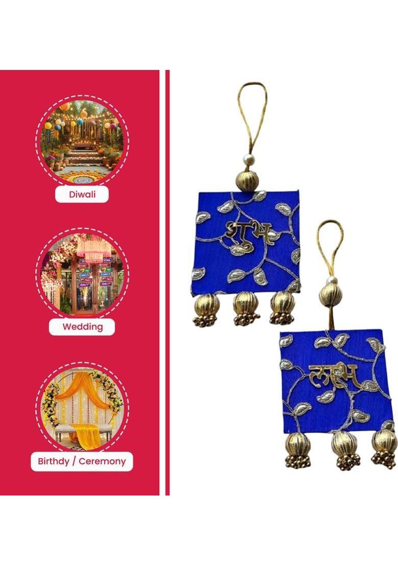 BAAKAY GLOBAL Shubh Labh for Door Entrance I Square Wood Door Entrance hangings Toran - 8 Inch Decorative Showpiece - 10.16 cm&nbsp;&nbsp;(Wood, Blue) - Indya