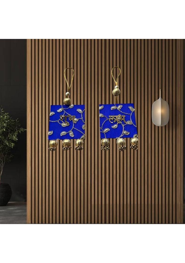 BAAKAY GLOBAL Shubh Labh for Door Entrance I Square Wood Door Entrance hangings Toran - 8 Inch Decorative Showpiece - 10.16 cm&nbsp;&nbsp;(Wood, Blue) - Indya