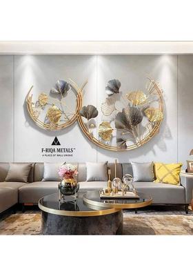 F RIQA METALS F-RIQA METALS™ Handcrafted Golden Leaf Metal Wall Art Large Round 3D Wall Room Decorative Showpiece - 65 cm&nbsp;&nbsp;(Iron, Multicolor)