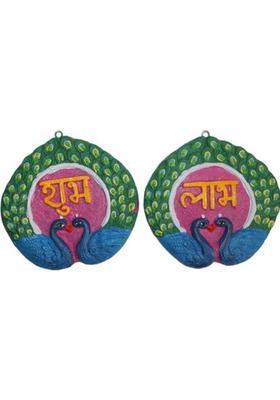 GIR GAU VIDYA Eco-Friendly Cow Dung Shubh Labh Mor Hanging Decor Decorative Showpiece - 14 cm&nbsp;&nbsp;(Clay, Multicolor)