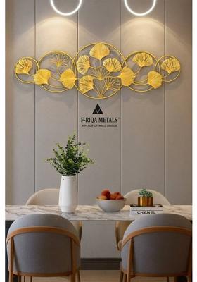 F RIQA METALS Metal Wall Art for Living Room Golden Leaf Design Wall Hanging Décor on Wall Art Decorative Showpiece - 110 cm&nbsp;&nbsp;(Iron, Gold)