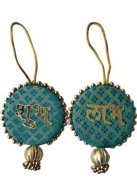 BAAKAY GLOBAL Round Shubh Labh Wall Hanging I Round Wood Door Entrance hangings Toran - 5 Inch Decorative Showpiece - 10.16 cm&nbsp;&nbsp;(Wood, Light Blue)