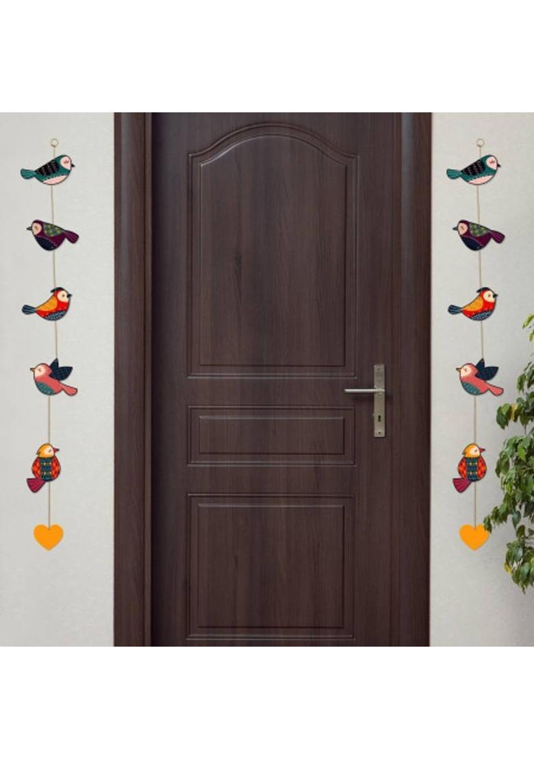 Home Delight Birds Hear Wooden Door Hanging Toran Wall Decor Home Decoration Items|Gift Items Pack of 2&nbsp;&nbsp;(104 cm X 11 cm, Red, Yellow, Green) - Indya