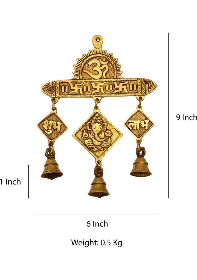 INTERNATIONAL GIFT Brass Om Shubh Labh Ganesh Wall Hanging Decorative Showpiece - 22.86 cm&nbsp;&nbsp;(Brass, Gold) - Indya