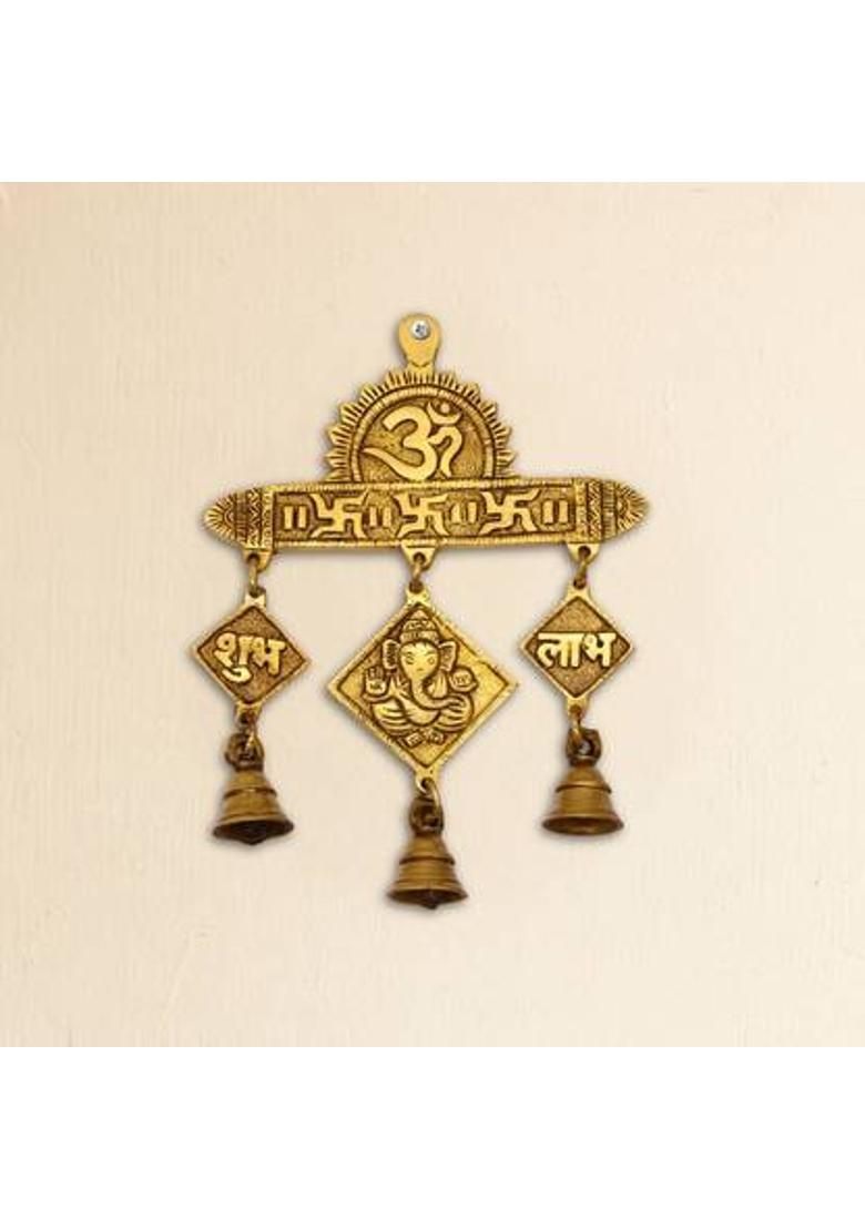 INTERNATIONAL GIFT Brass Om Shubh Labh Ganesh Wall Hanging Decorative Showpiece - 22.86 cm&nbsp;&nbsp;(Brass, Gold) - Indya