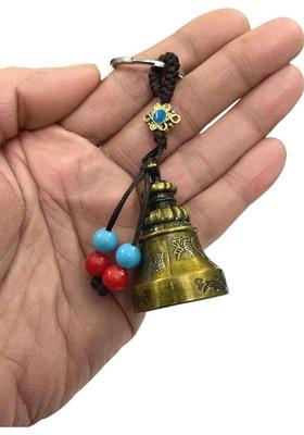 numeroastro Tibetan Bell Key Chain | Lucky Bell Oxidized Golden Colour With Coloured Beads Decorative Showpiece - 5 cm&nbsp;&nbsp;(Metal, Gold)