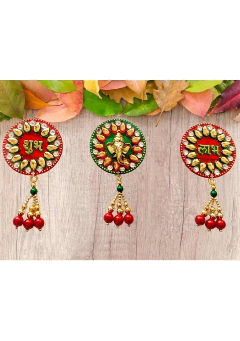 P A HEALTH AND FITNESS P.A.Decorative Acralic Shubh Labh Ganesha Stickers for Main Door/Wall Hanging. Pack of 3&nbsp;&nbsp;(6.5 inch X 6.5 inch, Multicolor) - Indya