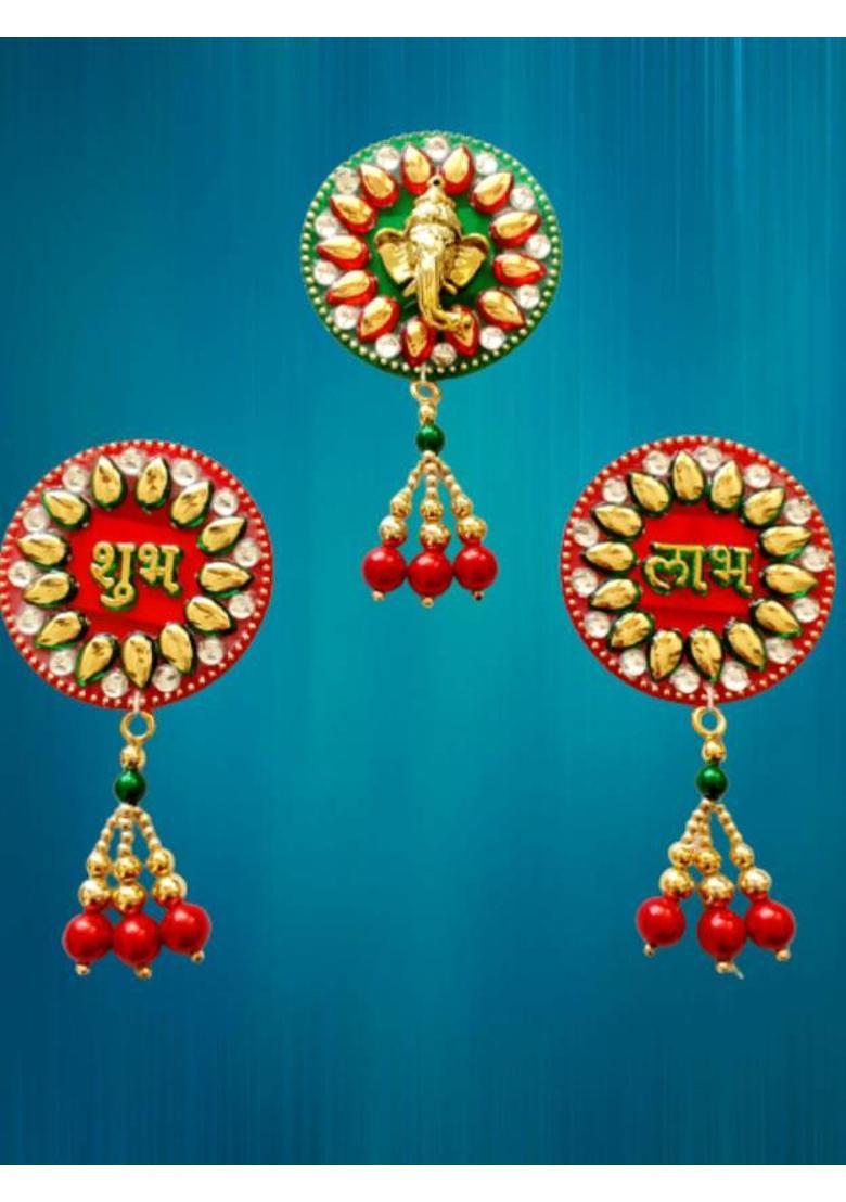 P A HEALTH AND FITNESS P.A.Decorative Acralic Shubh Labh Ganesha Stickers for Main Door/Wall Hanging. Pack of 3&nbsp;&nbsp;(6.5 inch X 6.5 inch, Multicolor) - Indya