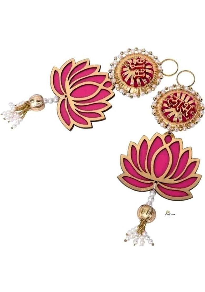 Sohibe Shubh Labh Lotus Festival Wall Hangings ( 1 Pair) Decorative Showpiece - 23 cm&nbsp;&nbsp;(Wood, Multicolor) - Indya