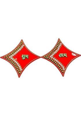 Tej Gifts Acrylic Shubh Labh Wall Sticker | Hand Crafted | Home Decor Traditional Sticker&nbsp;&nbsp;(11 cm X 11 cm, Red)
