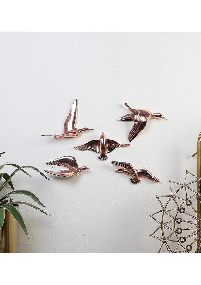 Amaya Decors Amaya Decors Aluminum Bird Wall Art Set of 5 Decorative Showpiece - 15 cm&nbsp;&nbsp;(Aluminium, Copper) - Indya