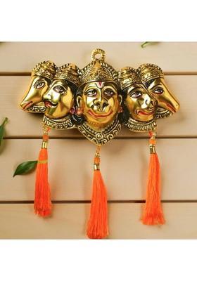 LAXA Golden Metal PanchMukhi Hanuman Idol For Vastu Shanti - Wall Hanging, Home Decor Decorative Showpiece - 18 cm&nbsp;&nbsp;(Metal, Gold)