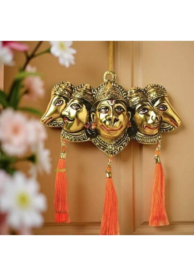 LAXA Golden Metal PanchMukhi Hanuman Idol For Vastu Shanti - Wall Hanging, Home Decor Decorative Showpiece - 18 cm&nbsp;&nbsp;(Metal, Gold) - Indya