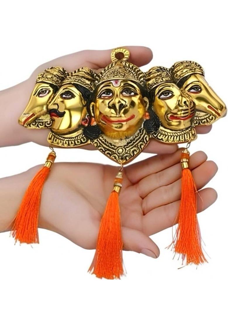 LAXA Golden Metal PanchMukhi Hanuman Idol For Vastu Shanti - Wall Hanging, Home Decor Decorative Showpiece - 18 cm&nbsp;&nbsp;(Metal, Gold) - Indya