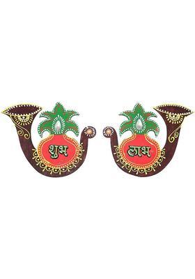 Saugat Traders Diwali Wall Decoration Item Shubh Labh for Home Decor, Diwali, Grah Pravesh, Wall Hanging Entrance Door, Wooden (Red) Decorative Showpiece - 11.4 cm&nbsp;&nbsp;(Wood, Multicolor)