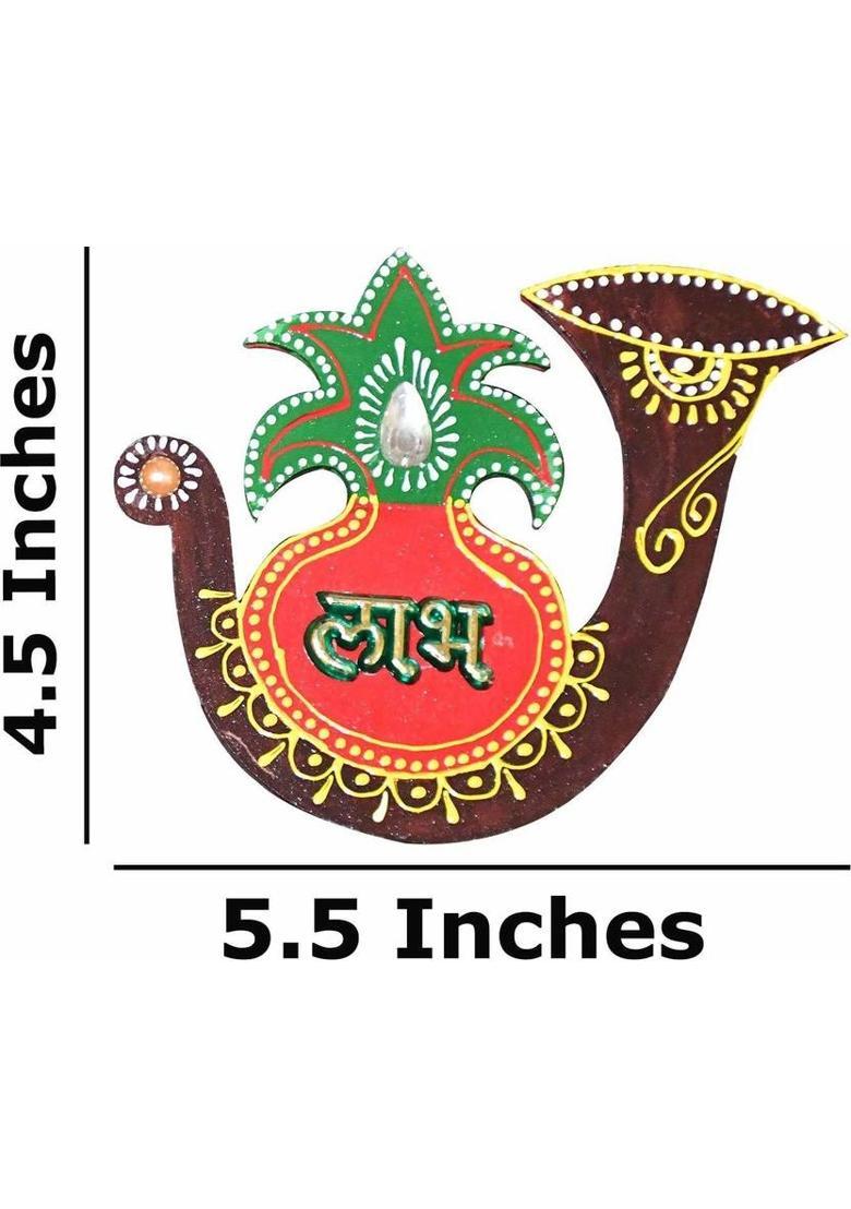 Saugat Traders Diwali Wall Decoration Item Shubh Labh for Home Decor, Diwali, Grah Pravesh, Wall Hanging Entrance Door, Wooden (Red) Decorative Showpiece - 11.4 cm&nbsp;&nbsp;(Wood, Multicolor) - Indya