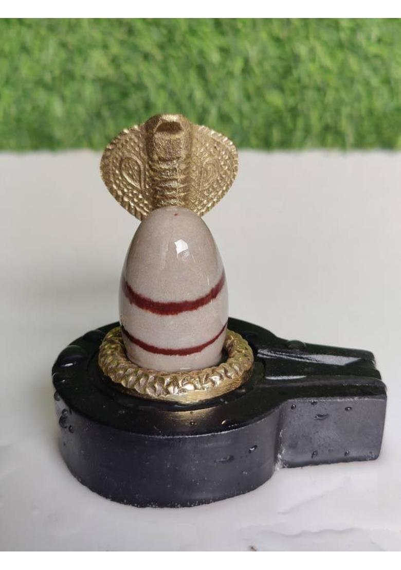 Shivam Vastu Kala Shivling Art Original/ Natural Narmadeswar Shivling With Jaldhari Naag, Nandi For Tempal Puja Decorative Showpiece - 15 cm&nbsp;&nbsp;(Stone, Red, White, Brown, Black) - Indya