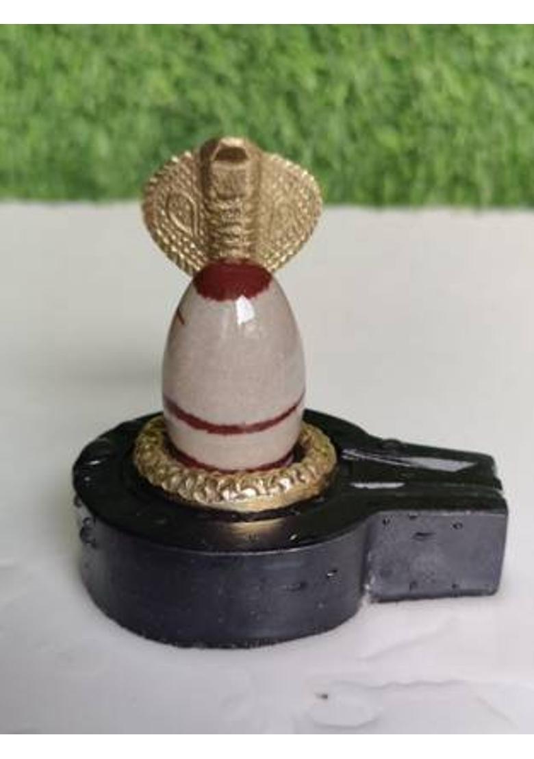 Shivam Vastu Kala Shivling Art Original/ Natural Narmadeswar Shivling With Jaldhari Naag, Nandi For Tempal Puja Decorative Showpiece - 15 cm&nbsp;&nbsp;(Stone, Red, White, Brown, Black) - Indya