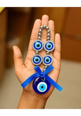 sculpmart Evil Eye Hanging with 4 Silver Frame Eyes for Main Door Hanging & Protection Decorative Showpiece - 17 cm&nbsp;&nbsp;(Metal, Blue)