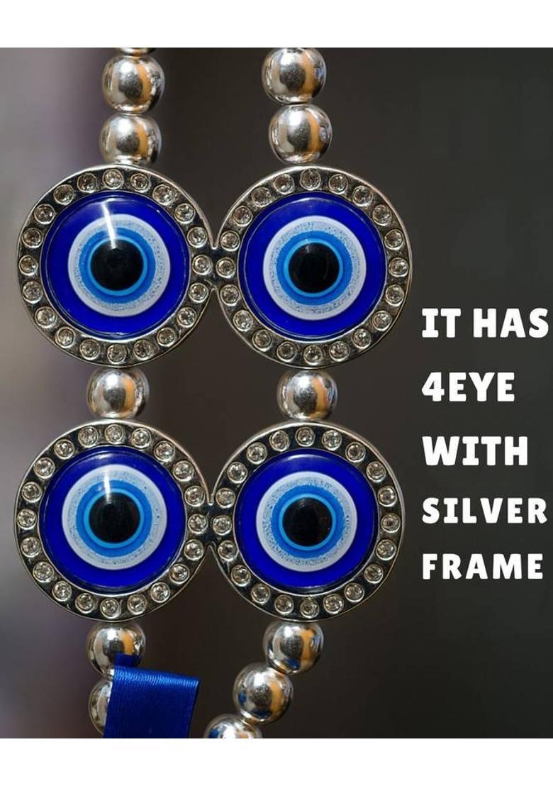 sculpmart Evil Eye Hanging with 4 Silver Frame Eyes for Main Door Hanging & Protection Decorative Showpiece - 17 cm&nbsp;&nbsp;(Metal, Blue) - Indya
