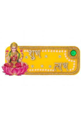 CreativeClub Shubh Labh Wall Hanging Decorative Plaque with Goddess Lakshmi – Yellow Decorative Showpiece - 6.5 cm&nbsp;&nbsp;(Plastic, Multicolor)