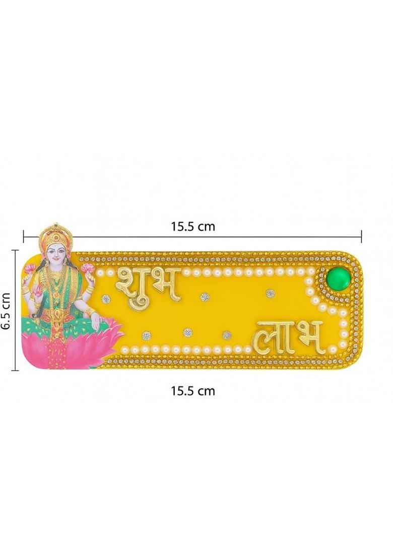 CreativeClub Shubh Labh Wall Hanging Decorative Plaque with Goddess Lakshmi – Yellow Decorative Showpiece - 6.5 cm&nbsp;&nbsp;(Plastic, Multicolor) - Indya