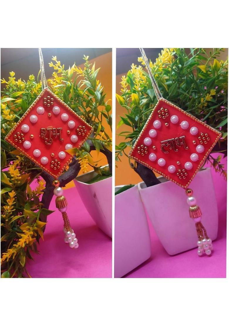 UD HUB shubh labh door wall hanging toran diwali decoration item for home room main get&nbsp;&nbsp;(RED BIG) - Indya