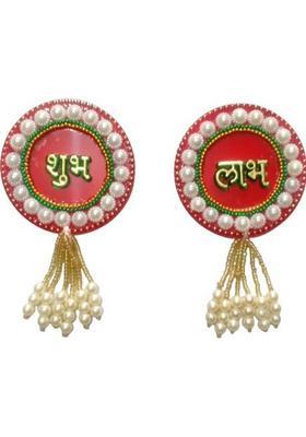 P A HEALTH AND FITNESS Decorated Acrylic Shubh Labh Stickers Home Door/Wall Decor[2piece] Decorative Showpiece - 9.5 cm&nbsp;&nbsp;(Plastic, Multicolor)