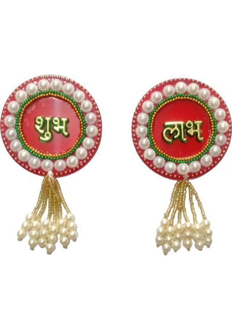 P A HEALTH AND FITNESS Decorated Acrylic Shubh Labh Stickers Home Door/Wall Decor[2piece] Decorative Showpiece - 9.5 cm&nbsp;&nbsp;(Plastic, Multicolor) - Indya