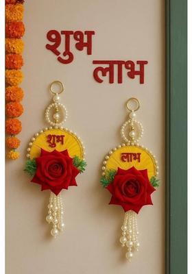 DecorHouse Premium Shubh Labh With Rose Wall Hanging for Diwali Decorations Pack of 2&nbsp;&nbsp;(Red and Yellow)