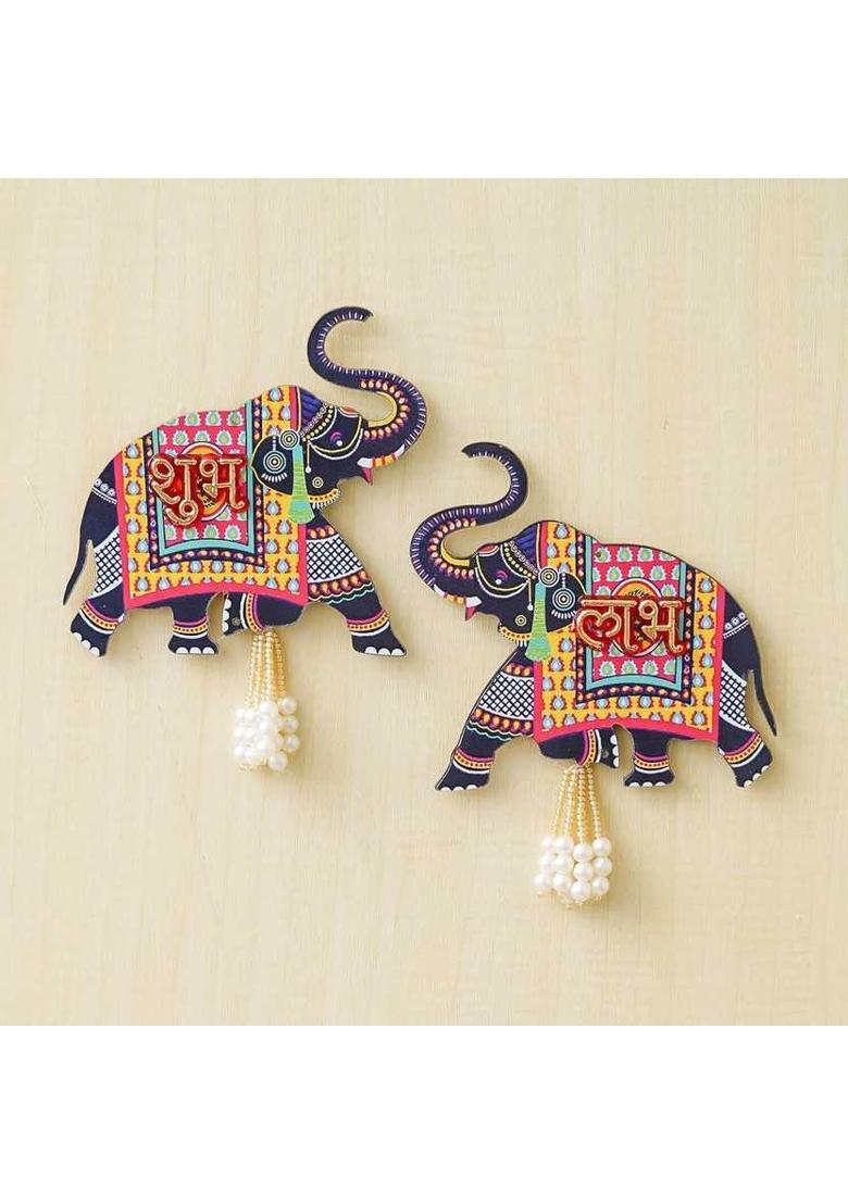 DecorHouse Premium Shubh Labh With Rose Wall Hanging for Diwali Decorations Pack of 2&nbsp;&nbsp;(Red and Yellow) - Indya