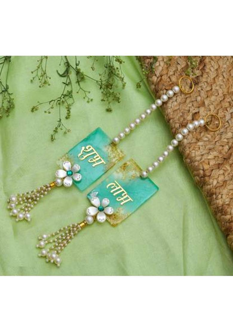 BENAVJI Green Color Wall Door Hangings with Shubh Labh Design Latkan for Home Decoration Pack of 2&nbsp;&nbsp;(Multicolour-19) - Indya