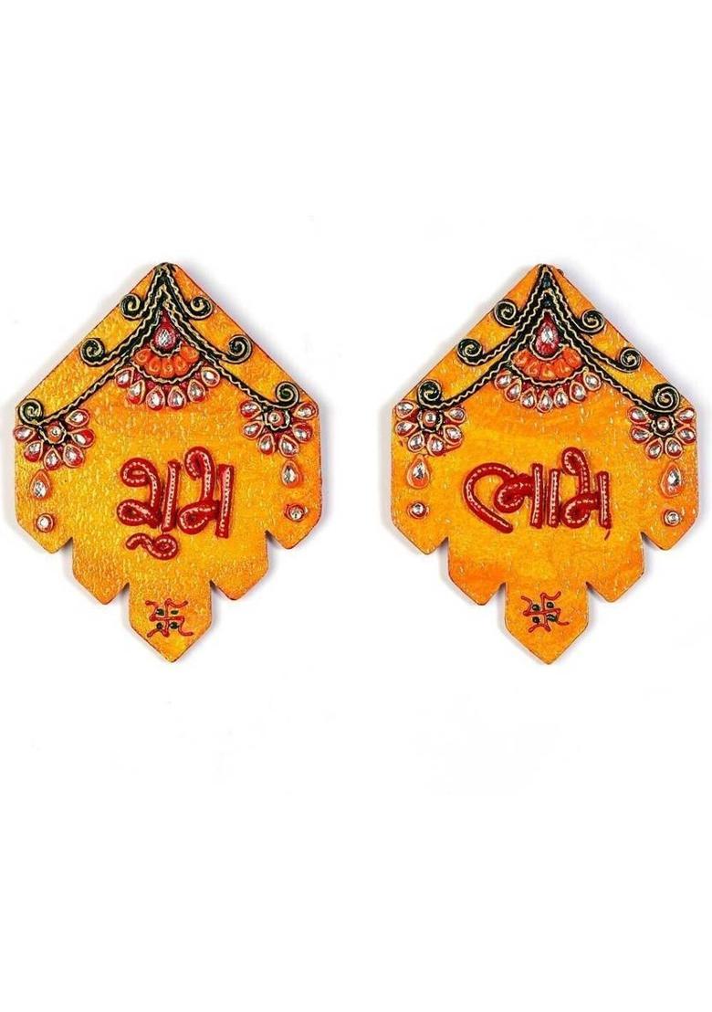 Shreemangalammart Kundan Work Handmade Shubh Labh Door Hangings 277 Decorative Showpiece - 1.5 cm&nbsp;&nbsp;(Wood, Multicolor) - Indya