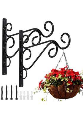 IRONGREENWORLD Set of 4 Wrought Iron Wall Brackets 30×21 cm Hanging Hooks Decorative Showpiece - 21 cm&nbsp;&nbsp;(Metal, Black)