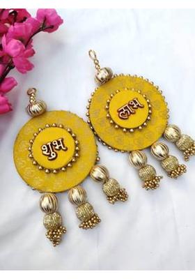 CTW CTW shubh labh Door Hanging for Diwali Wall Hangings for Home Decoration toran Decorative Showpiece - 15 cm&nbsp;&nbsp;(Fabric, Yellow)