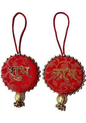 BAAKAY GLOBAL Round Shubh Labh Wall Hanging I Round Wood Door Entrance hangings Toran - 5 Inch Decorative Showpiece - 10.16 cm&nbsp;&nbsp;(Wood, Red)