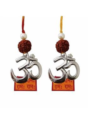 MEHRUNNISA Auspicious Om Rudraksha Soan Shubh Labh Door/Wall Decoration Decorative Showpiece - 6 cm&nbsp;&nbsp;(Brass, Multicolor)