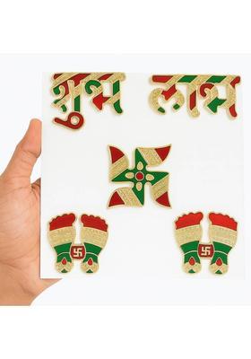 CreativeClub Metal Shubh Labh Swastik Wall Stricker, Door Entrance Stricker Decorative Showpiece - 5 cm&nbsp;&nbsp;(Fiber, Multicolor)