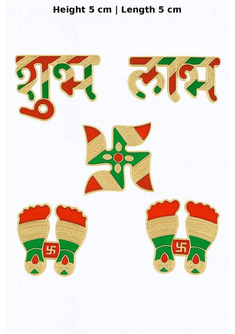 CreativeClub Metal Shubh Labh Swastik Wall Stricker, Door Entrance Stricker Decorative Showpiece - 5 cm&nbsp;&nbsp;(Fiber, Multicolor) - Indya