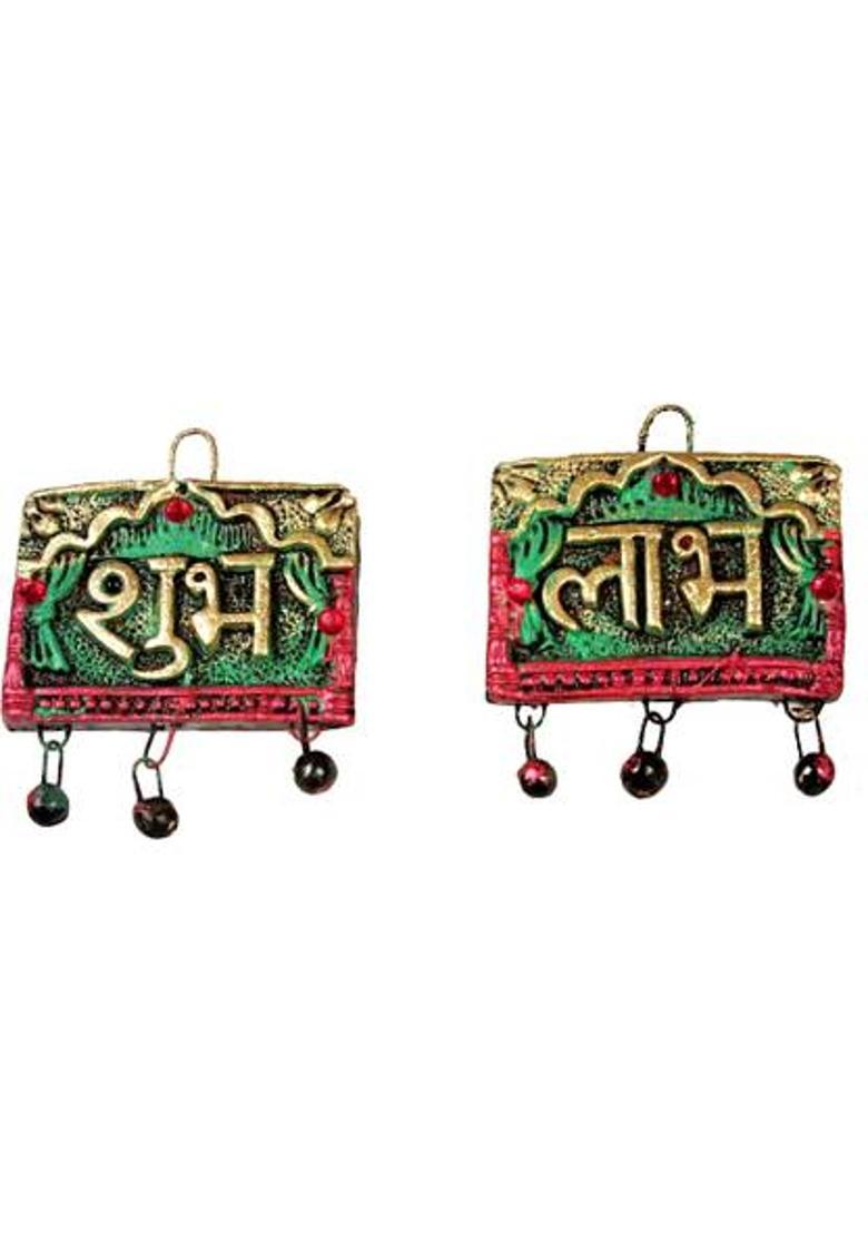SUNINOW Handmade Terracotta shubh labh wall hanging for home decor Decorative Showpiece - 8 cm&nbsp;&nbsp;(Terracotta, Multicolor) - Indya