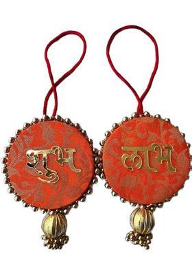 BAAKAY GLOBAL Round Shubh Labh Wall Hanging I Round Wood Door Entrance hangings Toran - 5 Inch Decorative Showpiece - 10.16 cm&nbsp;&nbsp;(Wood, Orange)