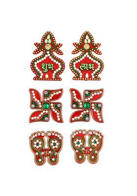 Macsen Acrylic Designer Shubh Labh Sticker, Swastika and Laxmi charan paduka for Door and Wall Decoration, Diwali Decor Set - 6 Piece (Set of 3) Decorative Showpiece - 7.5 cm&nbsp;&nbsp;(Plastic, Multicolor)