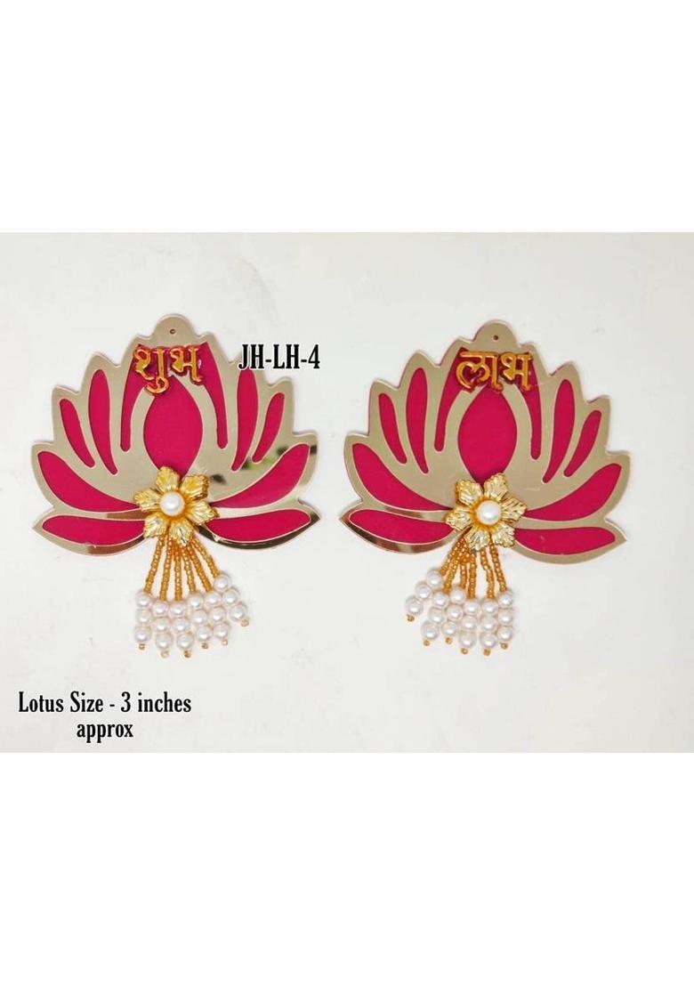 CTW Shubh Labh Door Hanging for Diwali Floral Wall Hangings for Home Decoration. Decorative Showpiece - 10 cm&nbsp;&nbsp;(Metal, Pink) - Indya